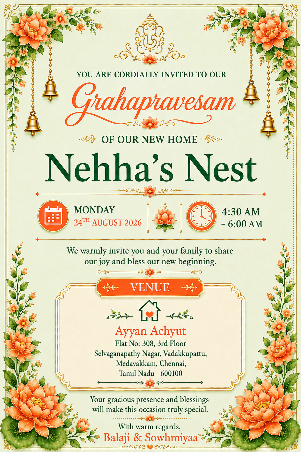 Nehha's Nest Grahapravesam Invitation